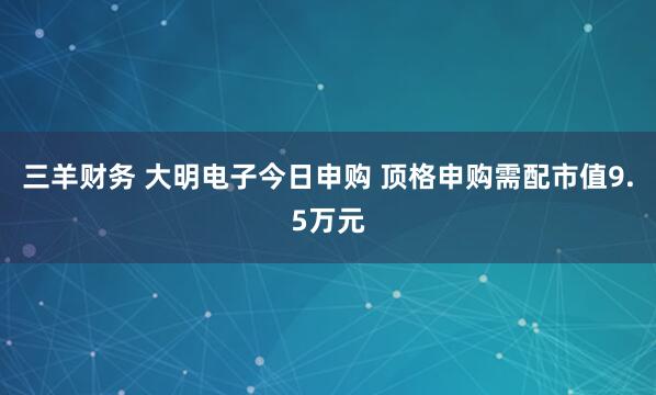 三羊财务 大明电子今日申购 顶格申购需配市值9.5万元
